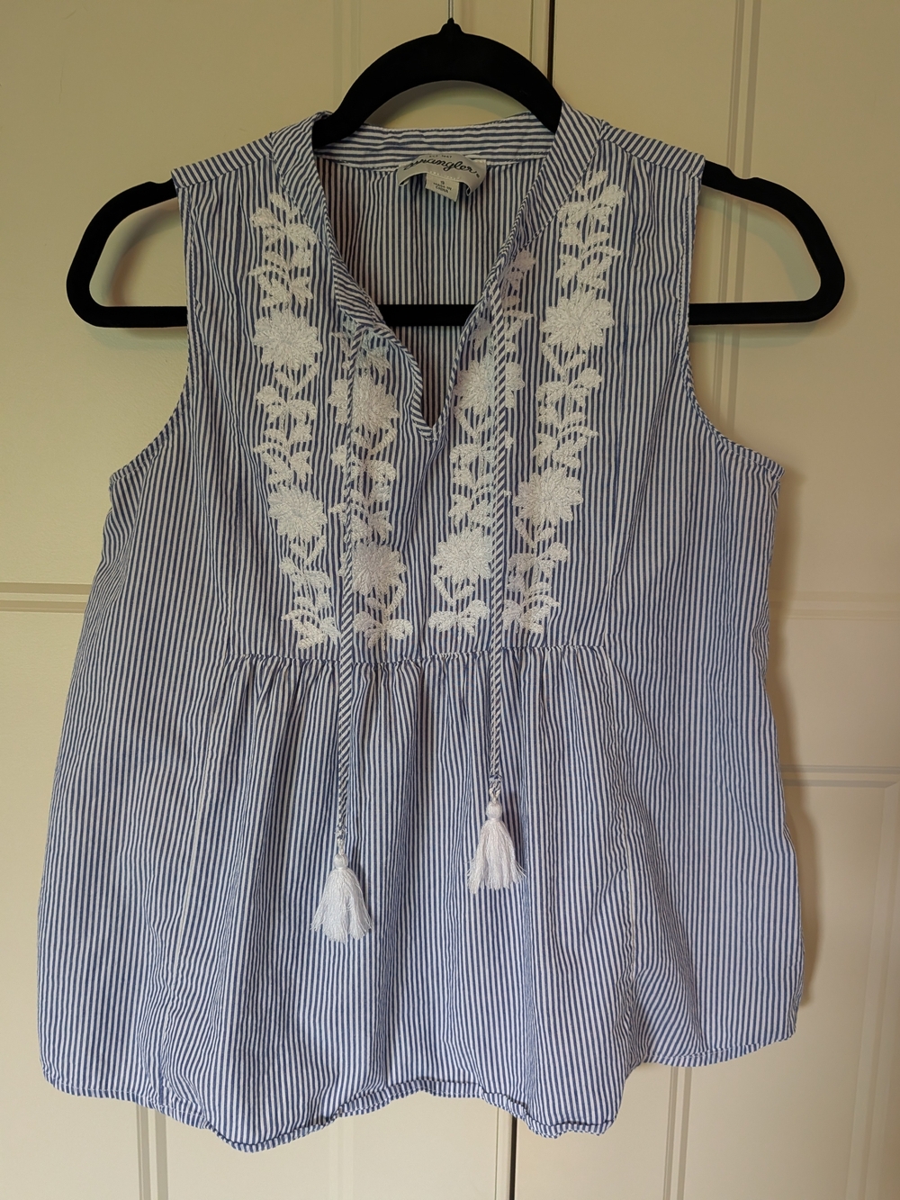 Wrangler Blue and White Striped Embroidered Tassel Camisole